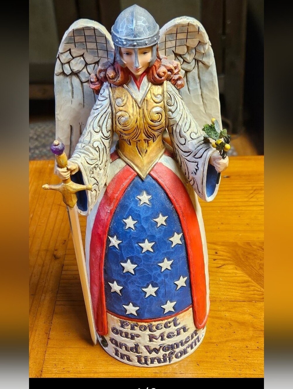 Jim Shore Patriotic Angel Sculpture in Blue, Red, White & Gold